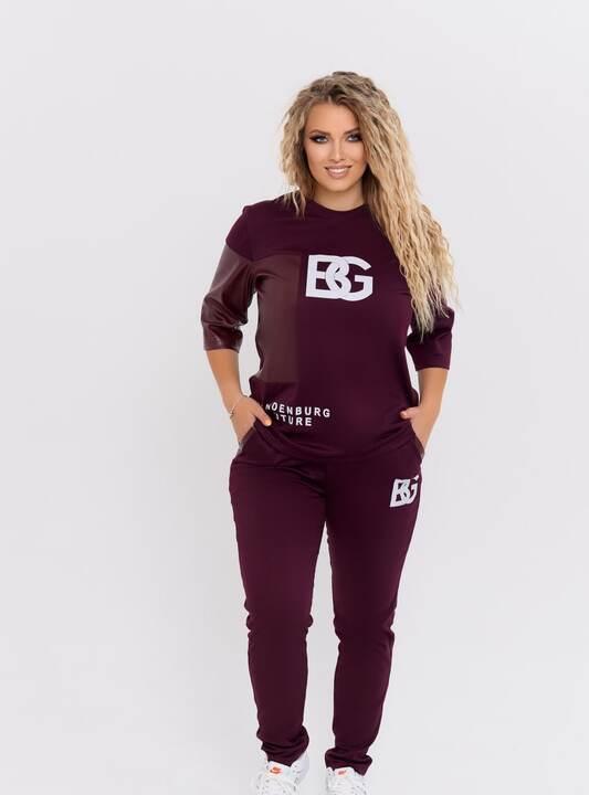 Костюм-двойка женский весенне-летний из французского трикотажа с вставками из экокожи