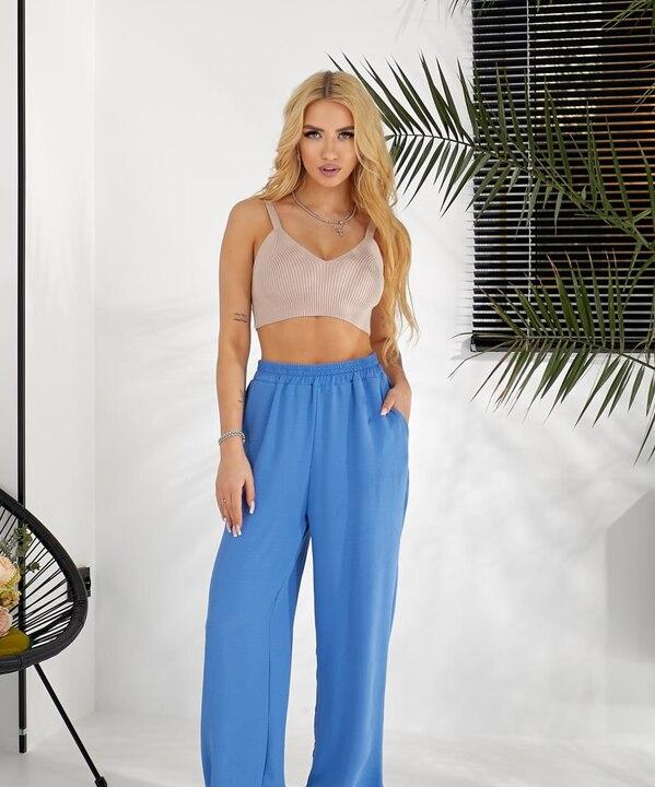 Брюки женские из американского крепа широкие на резинке с высокой посадкой весенние