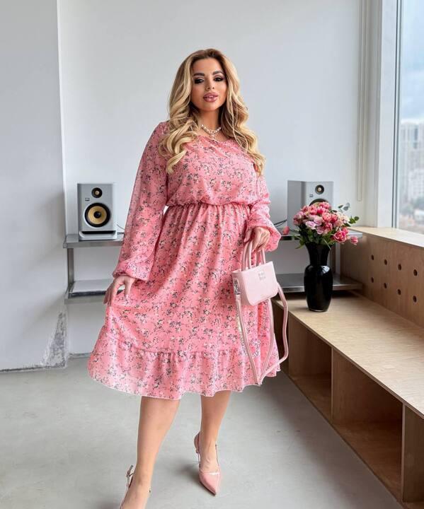 Платье трапеция женское шифоновое с подкладкой и воздушными рукавами весеннее