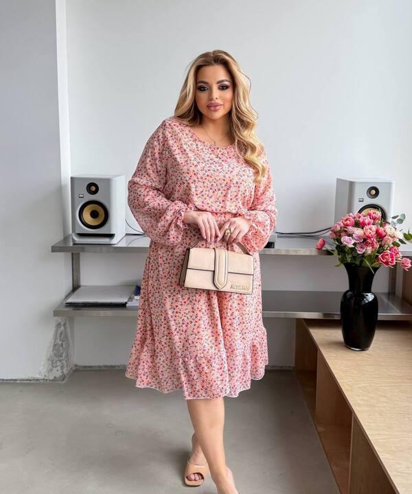 Платье трапеция женское шифоновое с подкладкой и воздушными рукавами весеннее