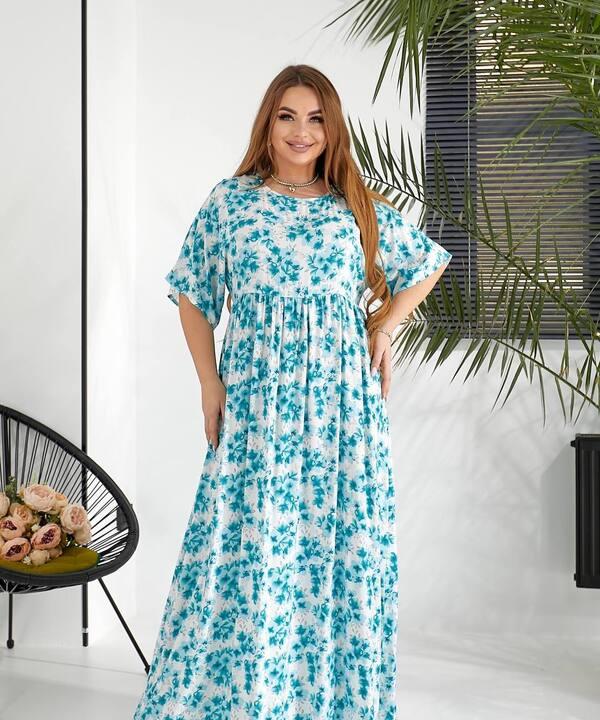 Платье-трапеция женское из штапеля с коротким рукавом и цветочным принтом весенне-летнее