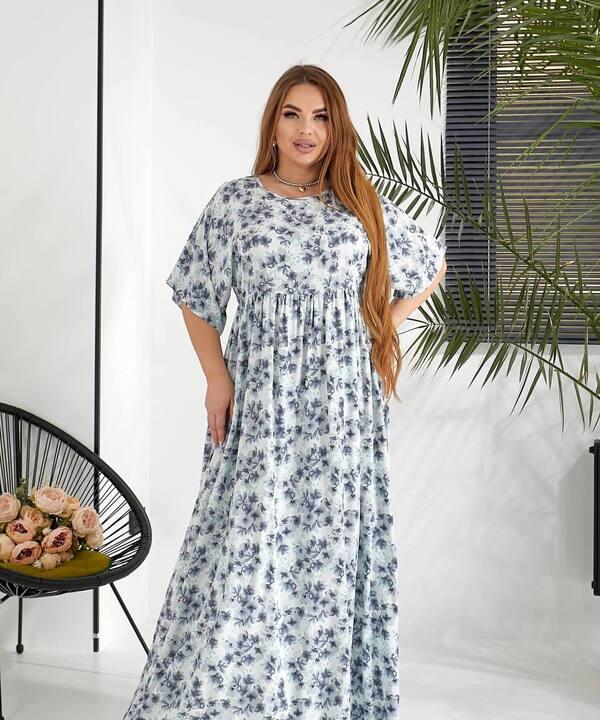 Платье-трапеция женское из штапеля с коротким рукавом и цветочным принтом весенне-летнее