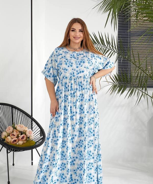 Платье-трапеция женское из штапеля с коротким рукавом и цветочным принтом весенне-ленее