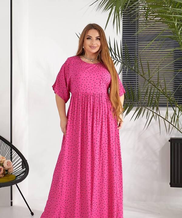 Платье-трапеция женское из штапеля с коротким рукавом и принтом в горошек весенне-летнее