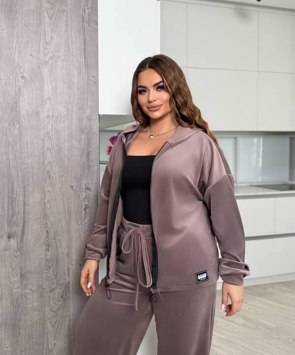 Спортивный костюм женский велюровый плюшевый с капюшоном и прямыми штанами весенне-летний