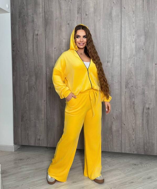 Спортивный костюм женский велюровый плюшевый с капюшоном и прямыми штанами весенне-летний