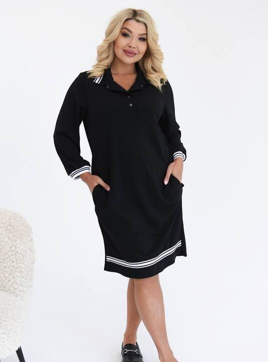 Платье-поло женское из креп-дайвинга с трикотажными вставками и декоративной планкой весенне-летнее