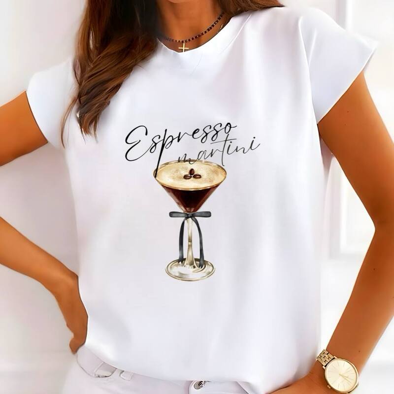 Футболка женская из софта и турецкой вискозы с авторским принтом "Espresso martini" летняя