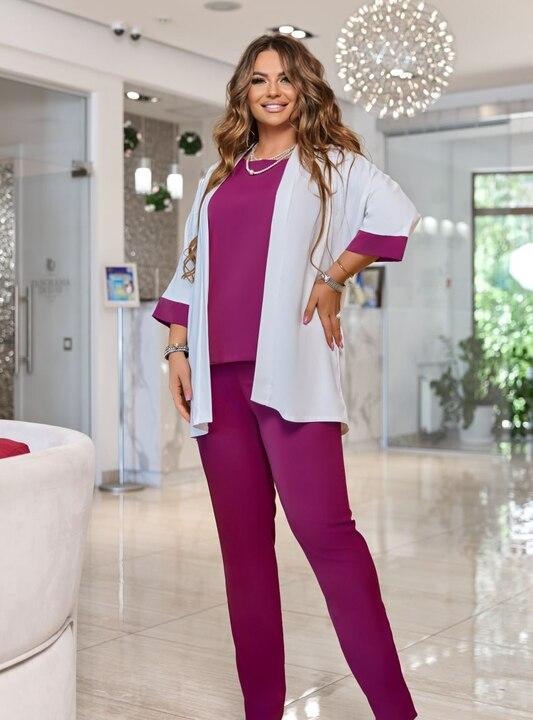 Костюм-двойка женский осенний из костюмки армані с жакетом-накидкой и прямыми брюками