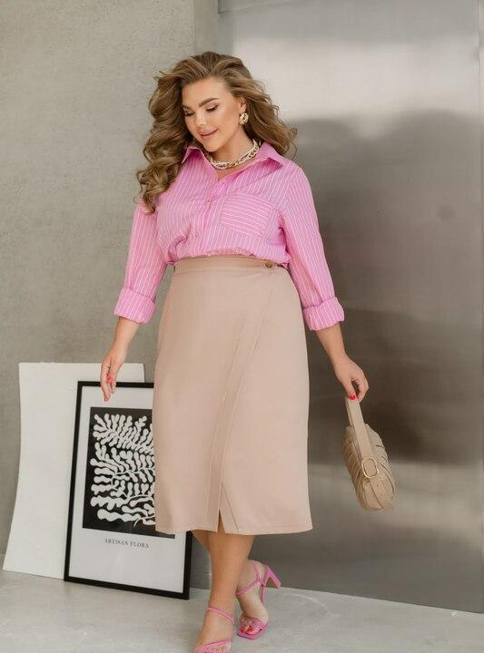 Юбка женская миди из костюмной ткани с пуговицами и эластичной вставкой на талии осенняя