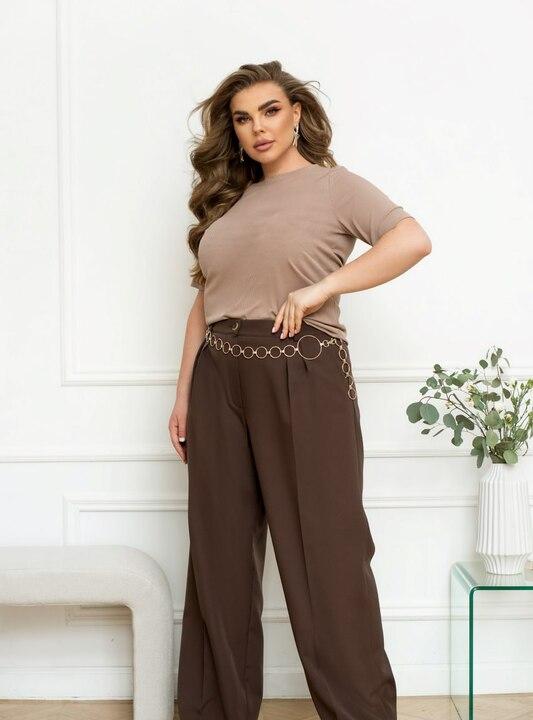 Брюки женские палаццо из костюмной ткани с высокой посадкой и боковыми карманами осенние