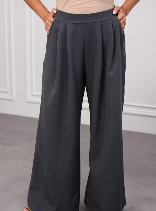 Брюки женские костюмные палаццо графитовые с высокой посадкой и защипами осенние