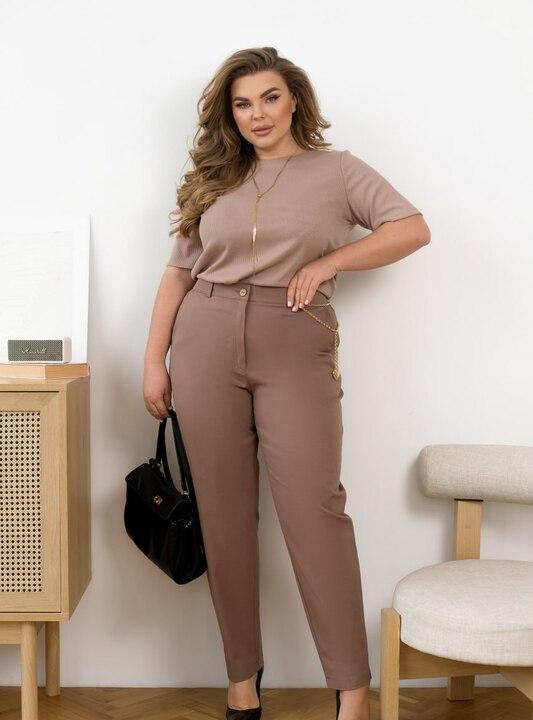 Джинсы женские slouchy коричнево-бежевые джинс-коттон с резинкой на талии и карманами осенние