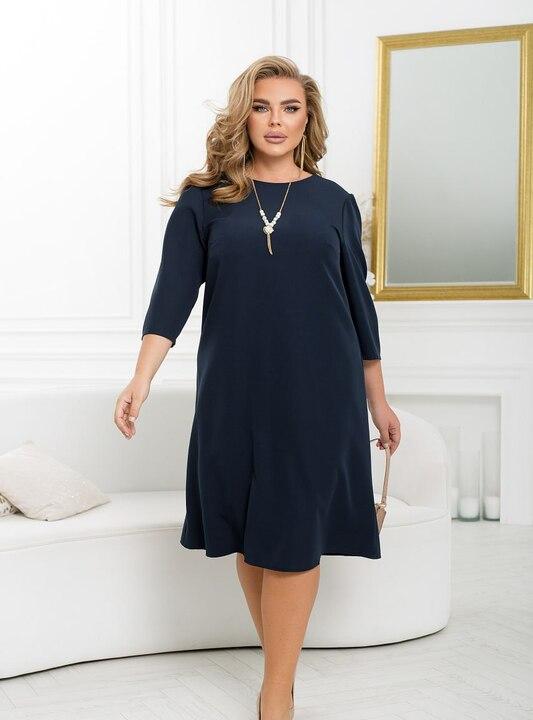 Платье женское свободного кроя с рукавом 3/4 и украшением элегантное осеннее