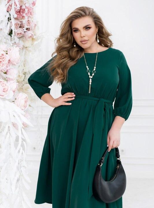 Платье женское из облегченной костюмки Армани миди с поясом и рукавами 7/8 осеннее