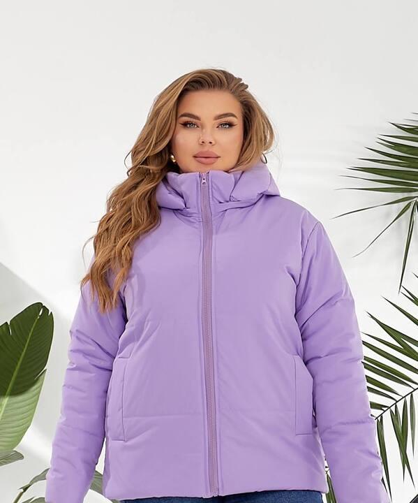 Куртка женская лавандовая плащевка Канада с силиконовым утеплителем и подкладкой саржа короткая со съемным капюшоном осенне-зимняя больших размеров