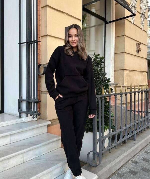 Спортивный костюм женский двойка из флиса полар с худи теплый осенне-зимний