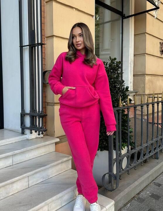 Спортивный костюм женский двойка из мягкого флиса полар с худи и брюками теплый осенне-зимний