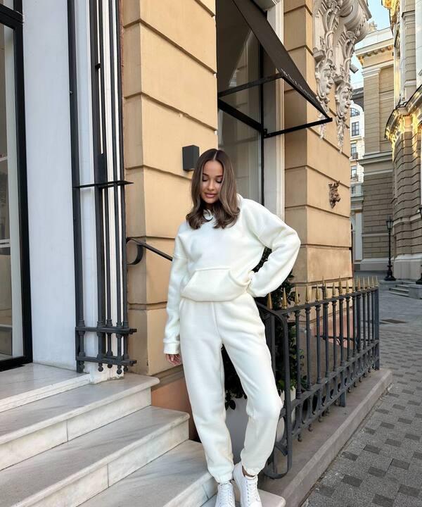 Спортивный костюм женский двойка из мягкого флиса полар с худи и брюками теплый осенне-зимний