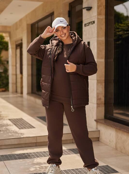 Костюм-тройка женский утеплённый трёхнитка с жилетом из плащёвки Лаке на подкладке осенне-зимний