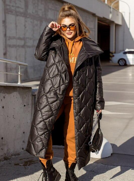 Куртка женская длинная стёганая из плащевки Лаке с боковой застёжкой и утеплителем синтепон 200 демисезонная