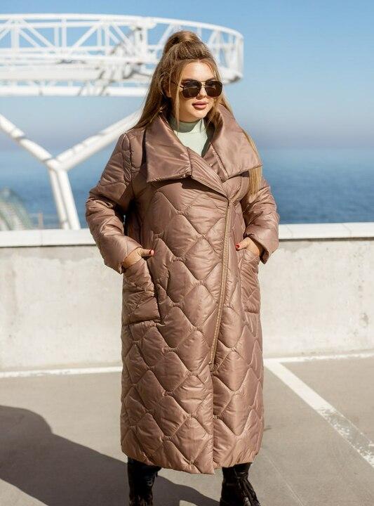 Куртка женская осенне-зимняя длинная стёганая из плащевки с утеплителем и боковой молнией