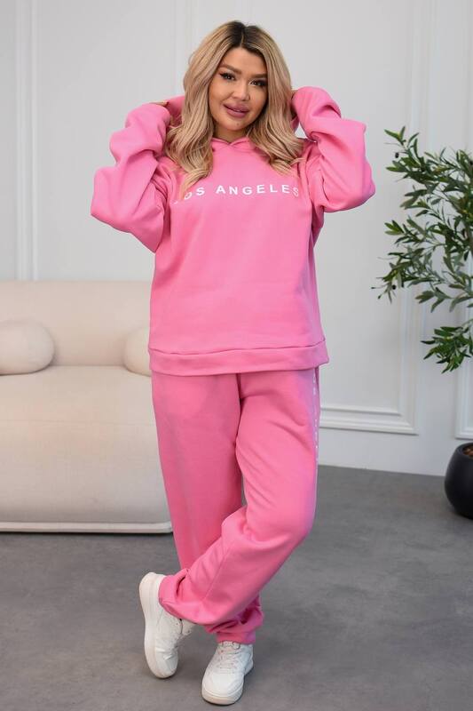 Костюм-двойка женский из трехнитки на флисе утепленный с худи и брюками джоггерами осенний зимний