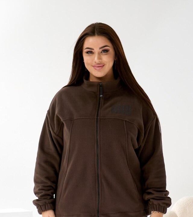 Толстовка женская флисовая плотная с воротником-стойкой и принтом на груди осенне-зимняя