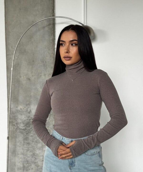 Лонгслив женский базовый термо из эластичной ткани пума с высоким горлом осенне-зимний