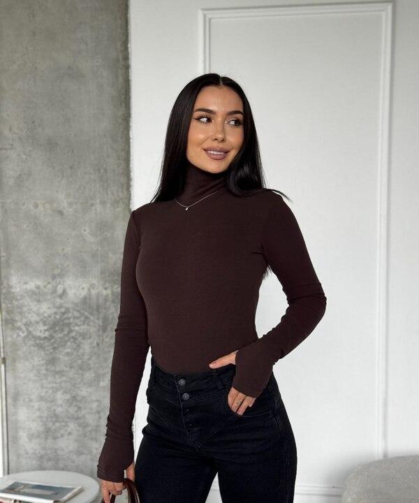 Лонгслив женский базовый термо из эластичной ткани пума с высоким горлом осенне-зимний