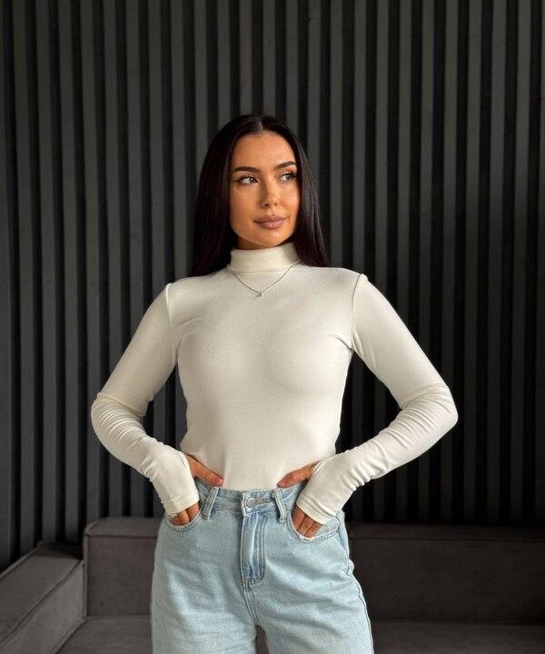 Лонгслив женский базовый термо из эластичной ткани пума с высоким горлом осенне-зимний