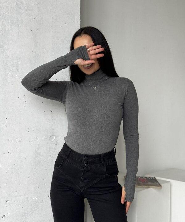 Лонгслив женский базовый термо из эластичной ткани пума с высоким горлом осенне-зимний