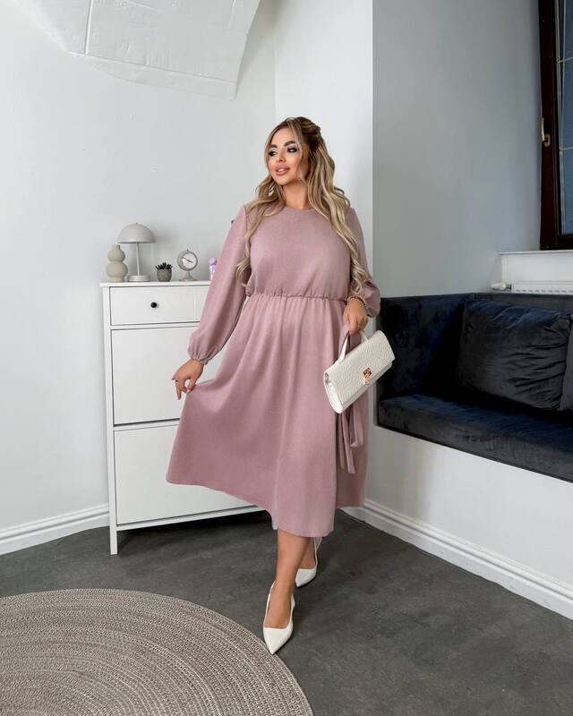 Платье-трапеция женское из замши диагональ с длинными рукавами осеннее зимнее