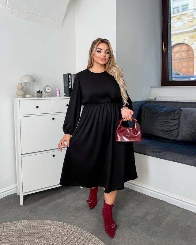 Платье-трапеция женское из замши диагональ с длинными рукавами осеннее зимнее