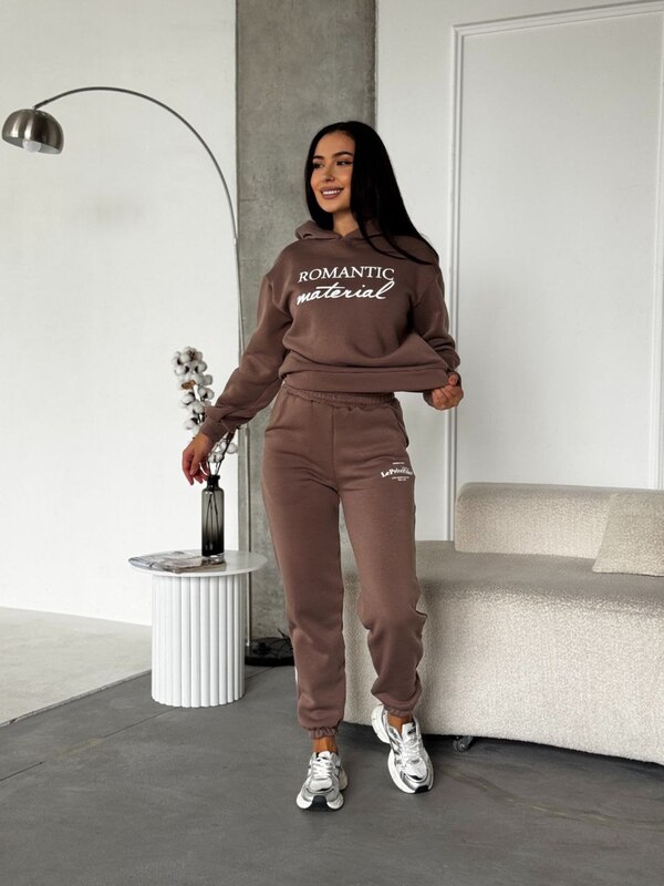 Женский спортивный костюм из трёхнитки с начёсом утеплённый худи и джоггеры осенний зимний