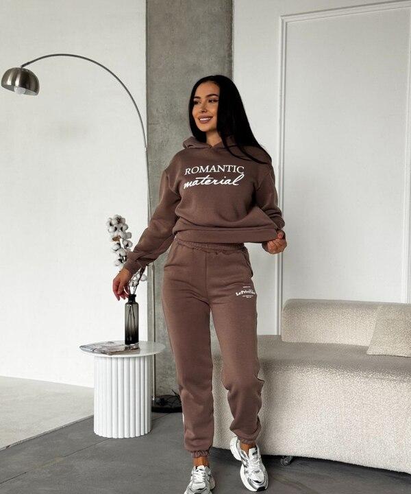 Женский спортивный костюм из трёхнитки с начёсом утеплённый худи и джоггеры осенний зимний