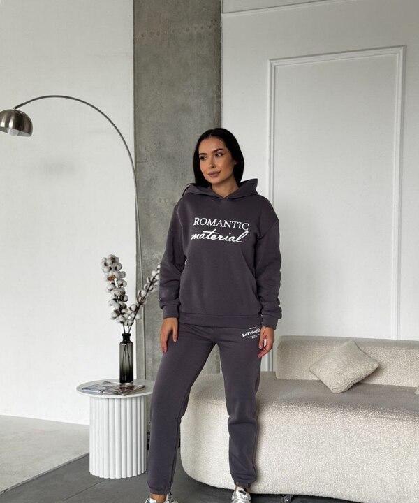 Женский спортивный костюм из трёхнитки с начёсом утеплённый худи и джоггеры осенний зимний