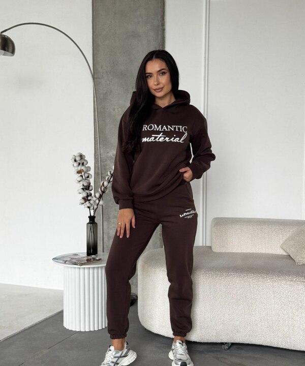 Женский спортивный костюм из трёхнитки с начёсом утеплённый худи и джоггеры осенний зимний