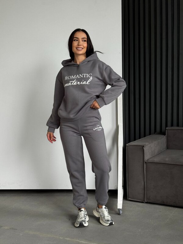 Женский спортивный костюм из трёхнитки с начёсом утеплённый худи и джоггеры осенний зимний