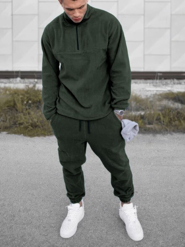 Мужской спортивный костюм-двойка из двустороннего Polar флиса с высоким воротником и джоггерами осенний зимний