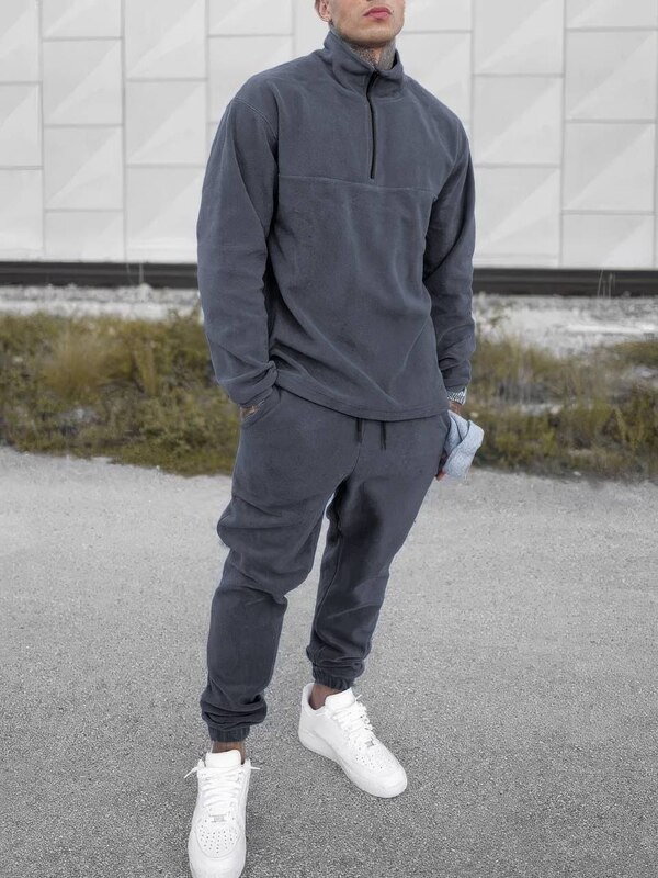Мужской спортивный костюм-двойка из двустороннего Polar флиса с высоким воротником и джоггерами осенний зимний