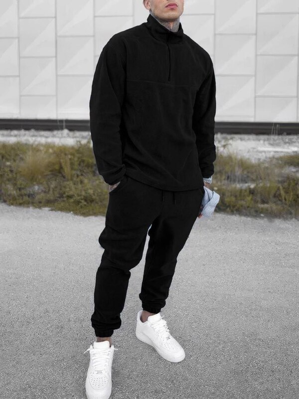 Мужской спортивный костюм-двойка из двустороннего Polar флиса с высоким воротником и джоггерами осенний зимний