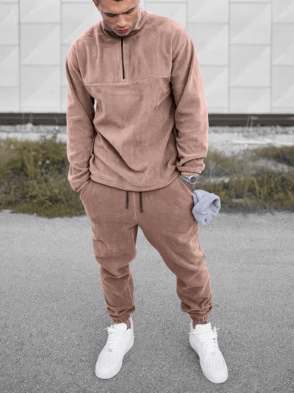 Мужской спортивный костюм-двойка из двустороннего Polar флиса с высоким воротником и джоггерами осенний зимний