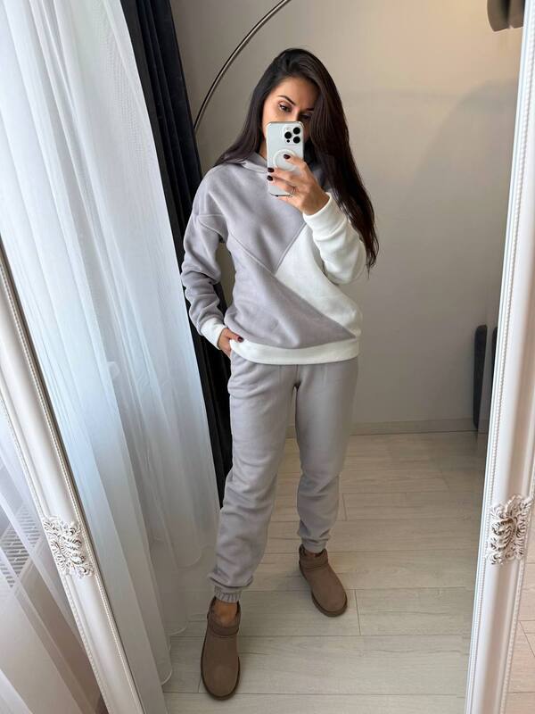 Женский спортивный костюм-двойка из двустороннего Polar флиса с худи и джоггерами осенний зимний