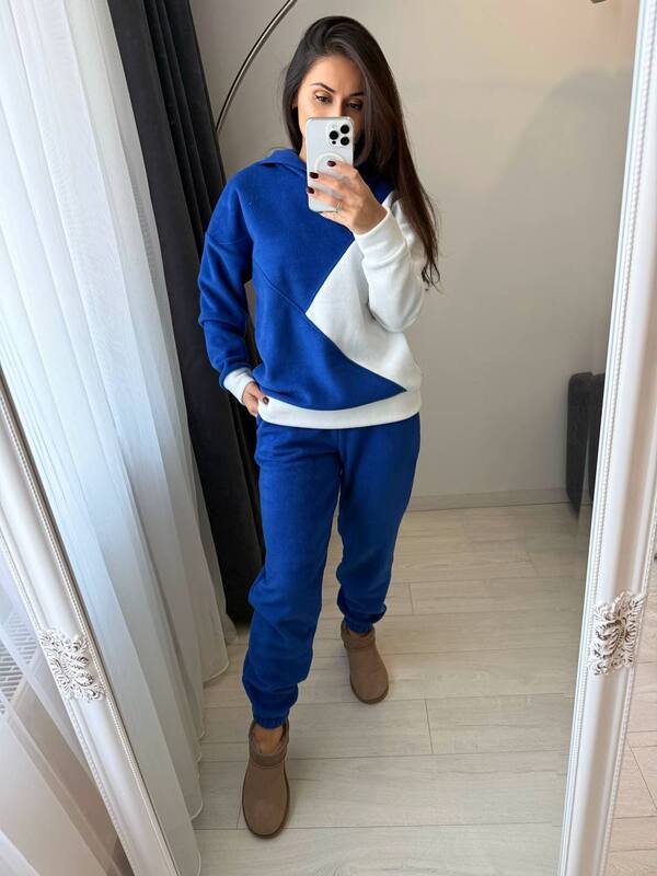 Женский спортивный костюм-двойка из двустороннего Polar флиса с худи и джоггерами осенний зимний