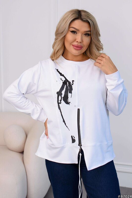 Свитшот женский из двунитки с вставкой и декоративной молнией осенне-зимний