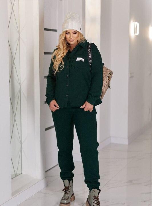 Костюм-двойка женский зимний из трехнитки на флисе: рубашка и брюки преми