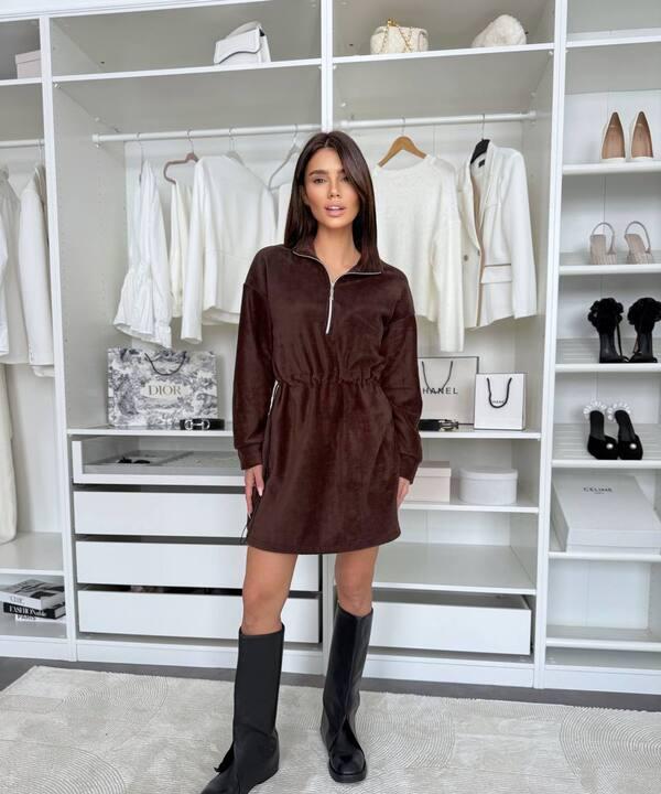 Платье женское теплое флисовое Polar с кулиской и молнией повседневное осенне-зимнее