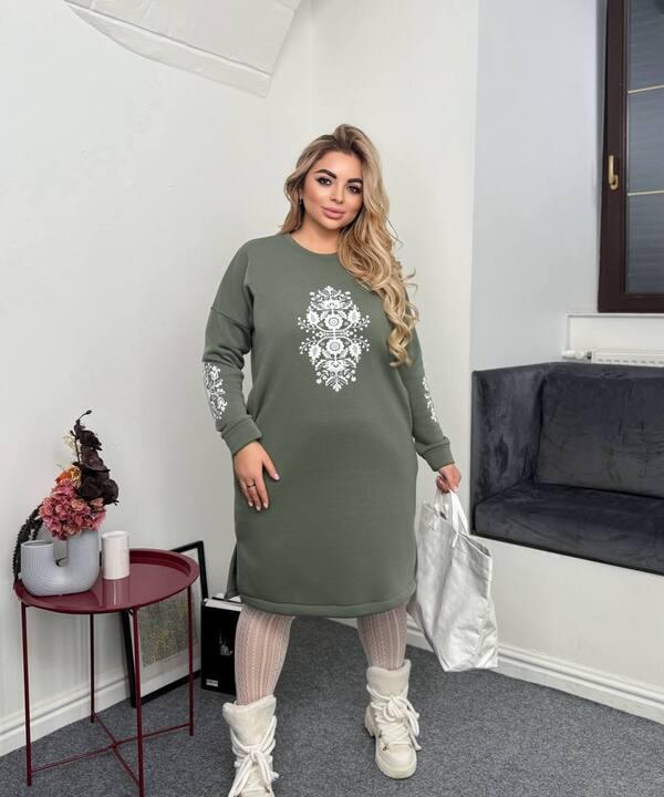 Платье-туника женское из трёхнитки на флисе с шелкотрафаретным принтом осенне-зимнее