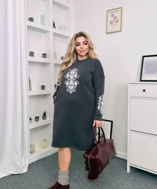 Платье-туника женское из трёхнитки на флисе с шелкотрафаретным принтом осенне-зимнее